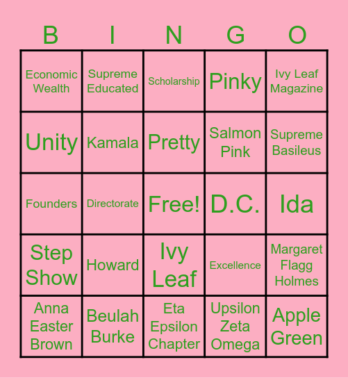 Alpha Kappa Alpha Bingo Card