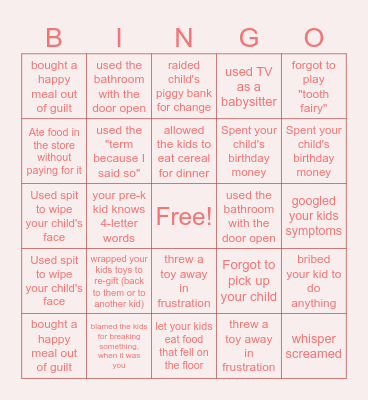 Bad MOM Bingo Card