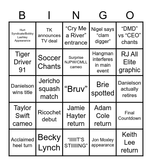 AEW: All In Bingo Card