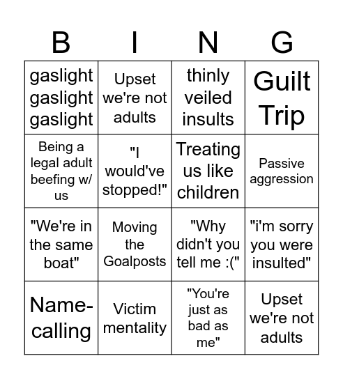 Claire Bingo Card