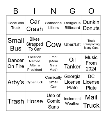 Road Bingo Card