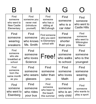 Welcome Back Bingo Card