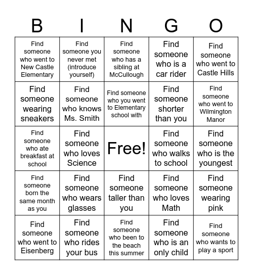 Welcome Back Bingo Card