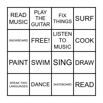 Skills Bingo Card