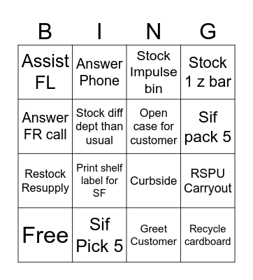 REI Bingo Card