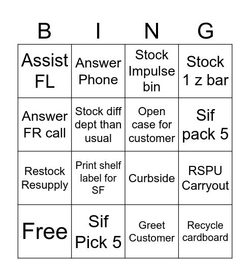 REI Bingo Card