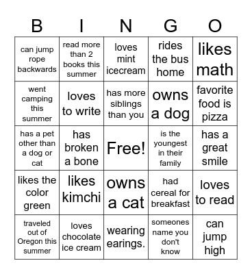 find a match! Bingo Card