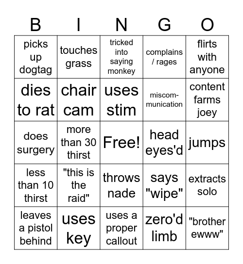 JoeyxCeps Bingo Card 1 Bingo Card