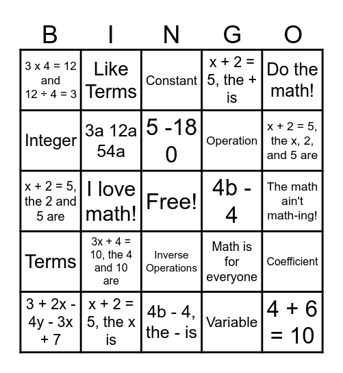 Unit 1 Vocab Bingo Card