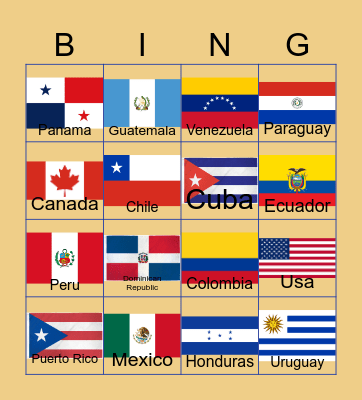 American Countries Bingo Card