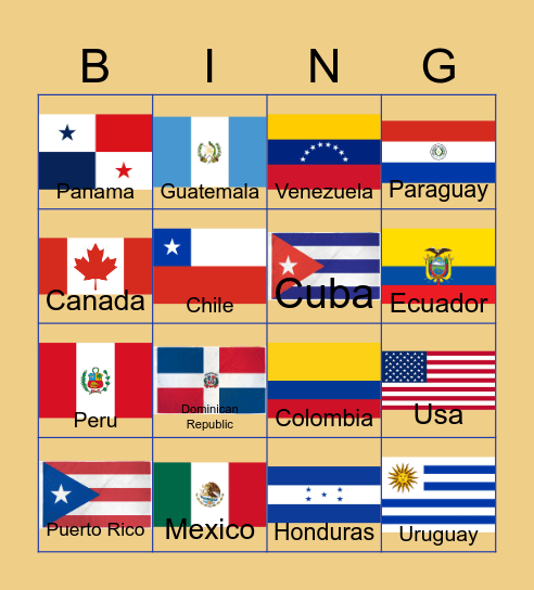 American Countries Bingo Card