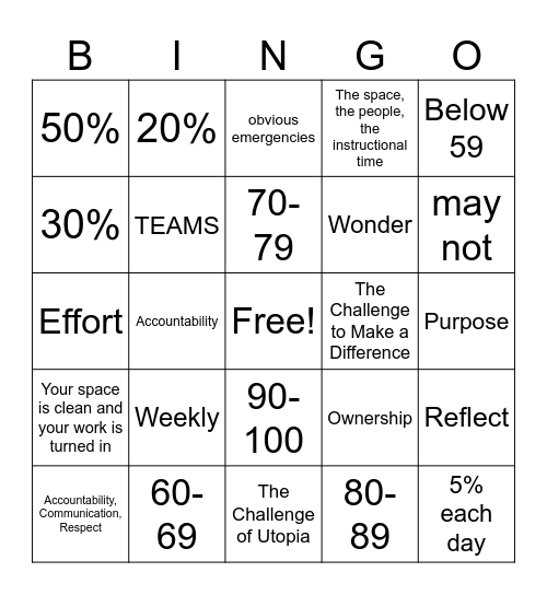 Syllabus Bingo Card