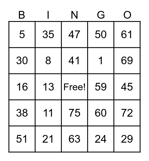 Letter "LL Bingo Card