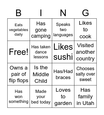 Get to Know You Bingo Card