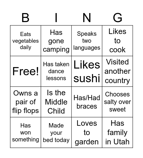 Get to Know You Bingo Card