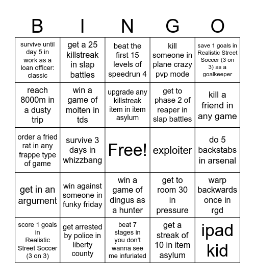 roblox Bingo Card