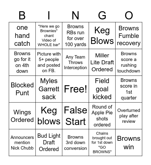 BROWNS BINGO Card