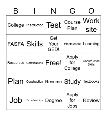 Career Bingo Card