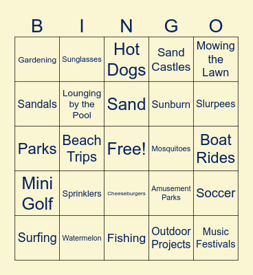 Summer Time Bingo Card