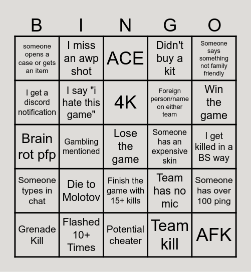 CS2 Bingo Card