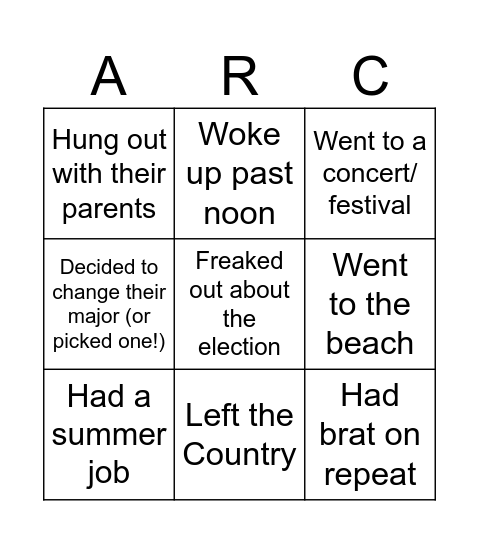 Summer 2024 Bingo Card