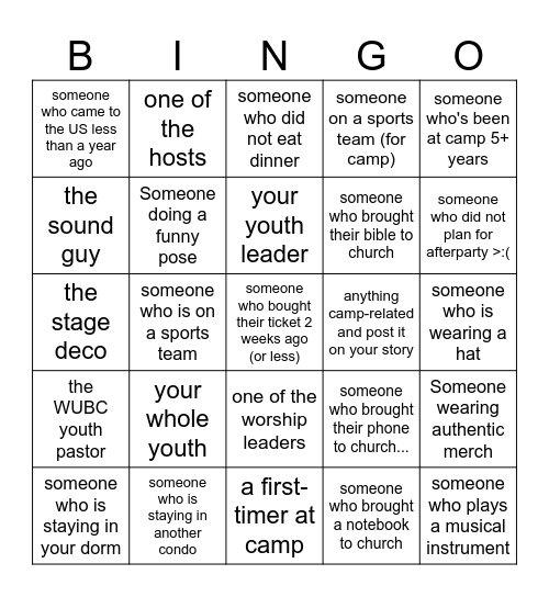 Take a Pic With.... Bingo Card