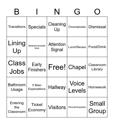 4th Grade Routines/Procedures BINGO Card