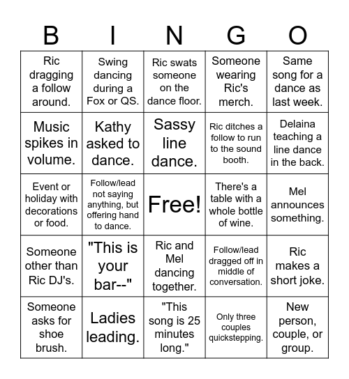 Ric Seeling Bingo Card