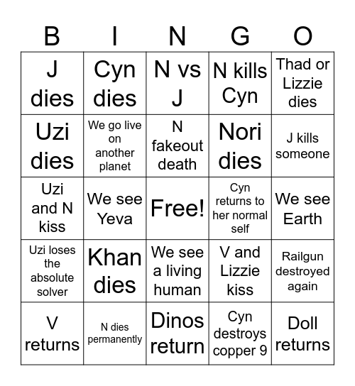 Murder Drones Bingo Card