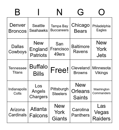 NFL BINGO Card
