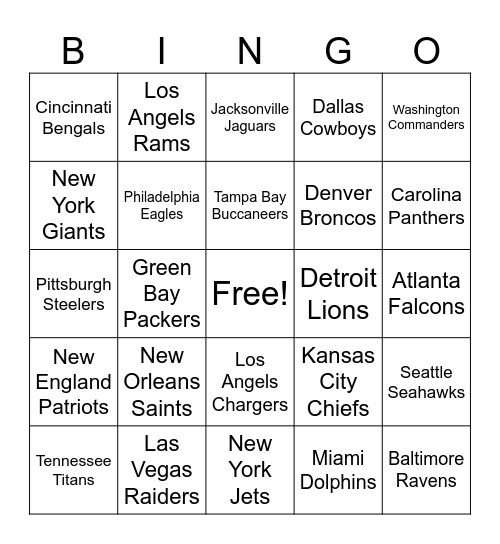 NFL BINGO Card