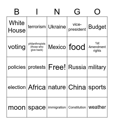 CNN10 Bingo Card