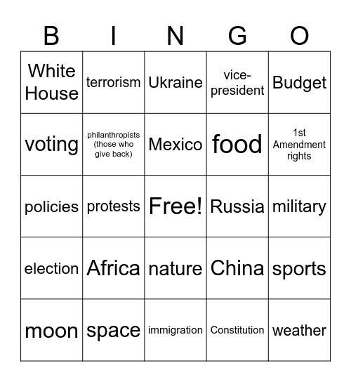 CNN10 Bingo Card