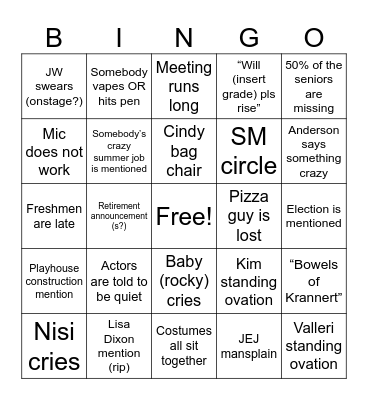 Orientation Bingo Card
