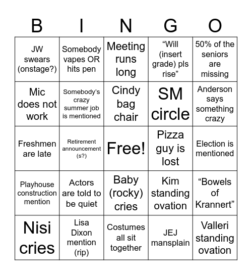 Orientation Bingo Card