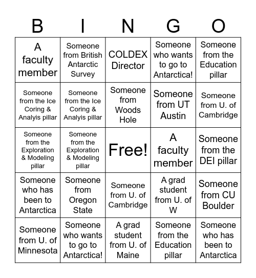 Networking BINGO! Bingo Card