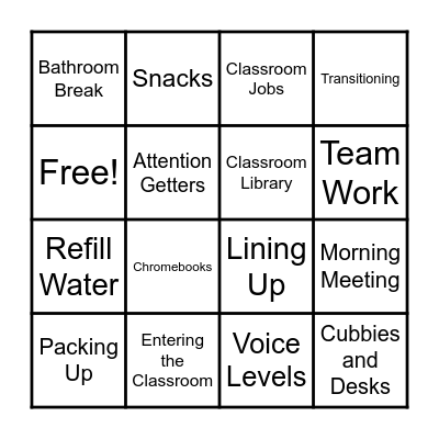 Routines and Procedure BINGO Card