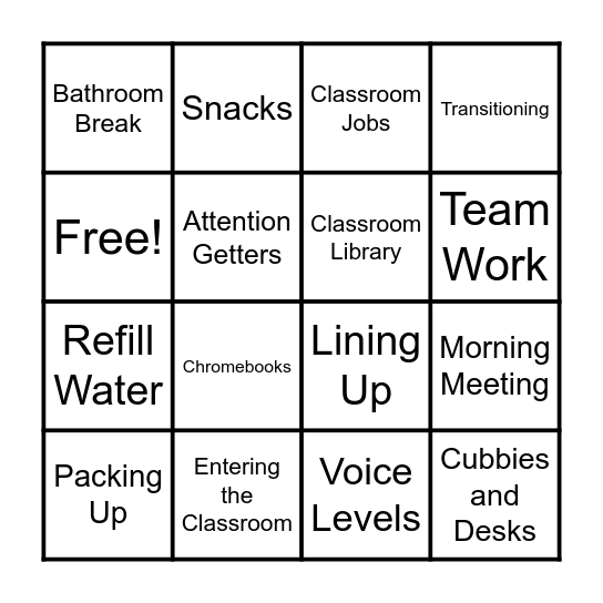 Routines and Procedure BINGO Card