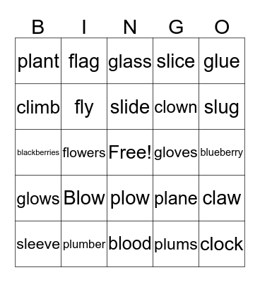 Initial /l/ blends Bingo Card