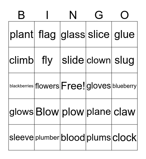 Initial /l/ blends Bingo Card