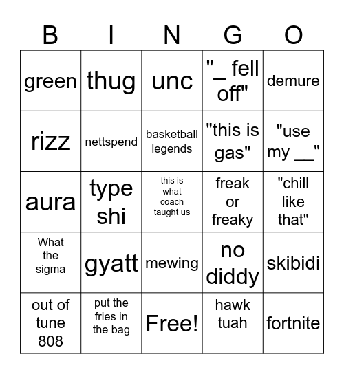 Untitled Bingo Card