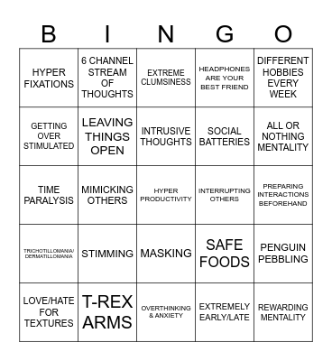 IL BINGO NEUROSPICY DI LALLA Bingo Card