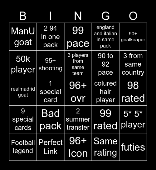 fifa bingo Card