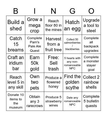 Stardew Bingo Card