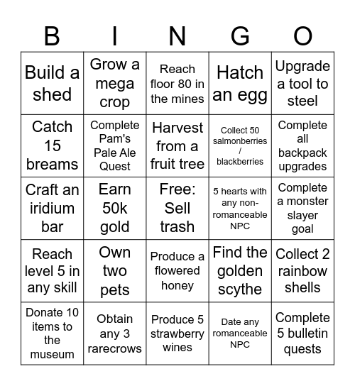 Stardew Bingo Card