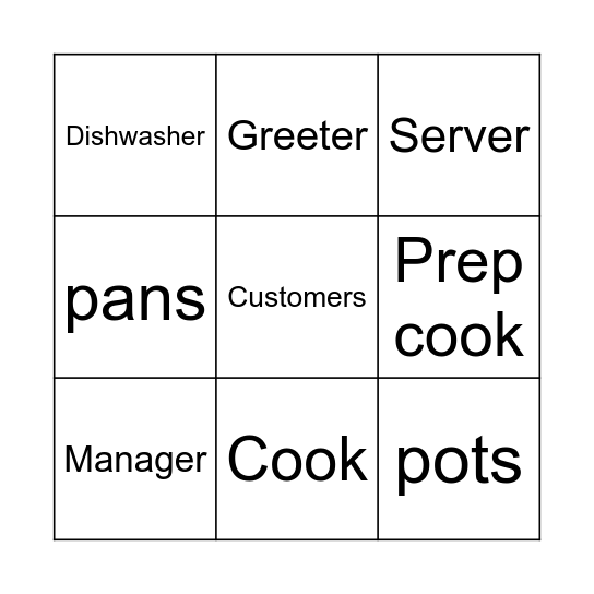 The Restaurant Bingo Card