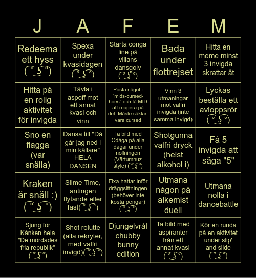 Rekryt, JA FEM! Bingo Card