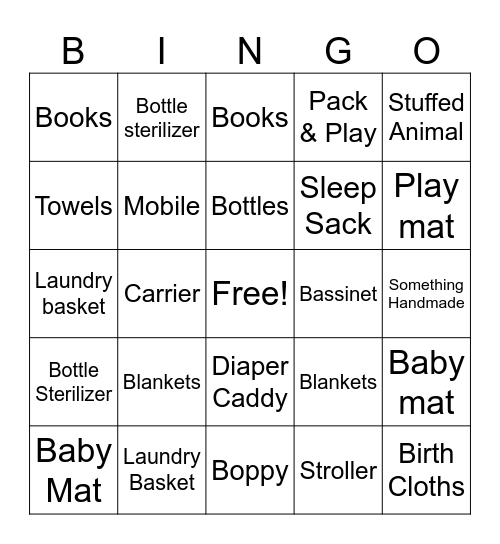 Baby Shower Bingo Card