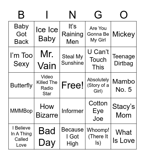 One-Hit Wonders Bingo Card
