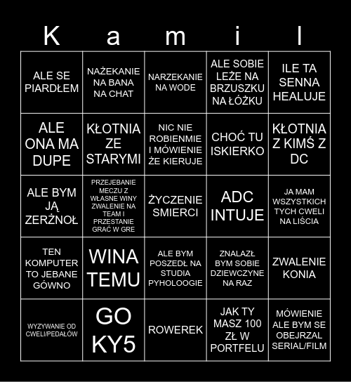 Bingo z Kamilem Bingo Card